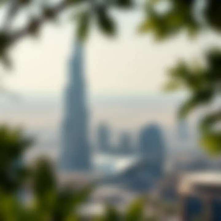 Al Shatha Tower surrounded by lush greenery and urban landscape