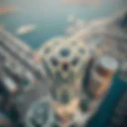 Aerial view of the Amber Tower showcasing its unique architecture