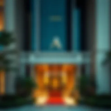 Ground level entrance of Amber Tower with surrounding landscaping