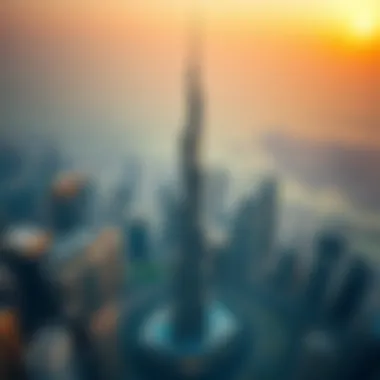 Aerial view showcasing the grandeur of Burj Crown amidst the skyline of Downtown Dubai