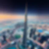 Aerial view of Burj Khalifa with surrounding skyline