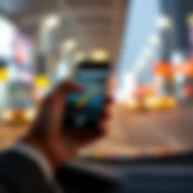 Smartphone Revolutionizing Transportation A close-up of a smartphone using a taxi application