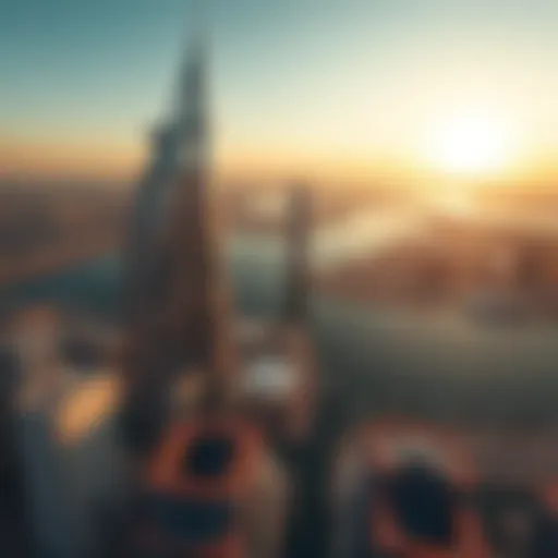 Stunning Aerial Perspective of Creek Harbour Tower Aerial view of Creek Harbour Tower against Dubai skyline