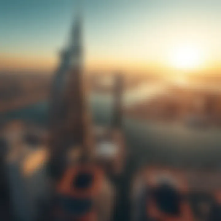 Stunning Aerial Perspective of Creek Harbour Tower Aerial view of Creek Harbour Tower against Dubai skyline