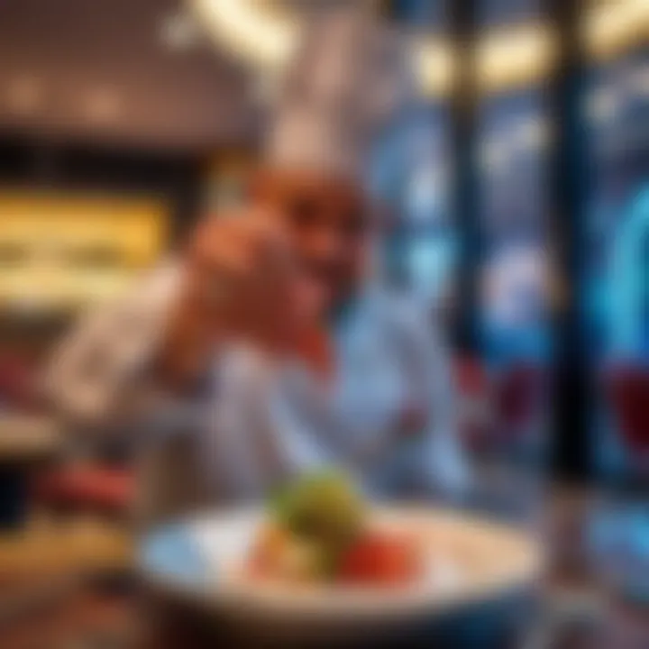 A chef presenting a signature dish with flair