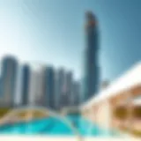 Architectural view showcasing the grandeur of Daman Tower against the Dubai skyline