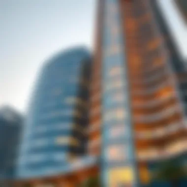 Close-up of Daman Tower's unique facade highlighting its modern design elements