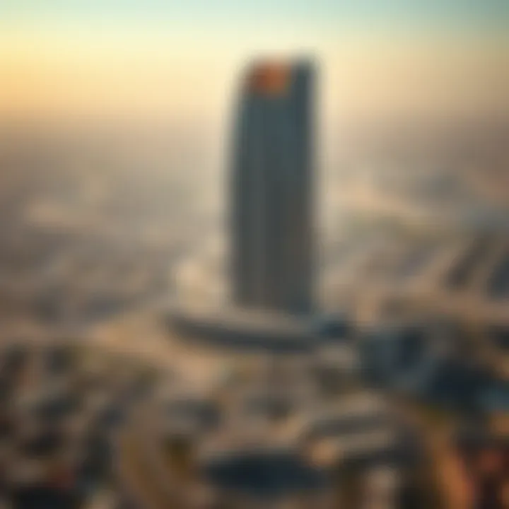 A landscape view of the Desert Sun Tower with surrounding urban development