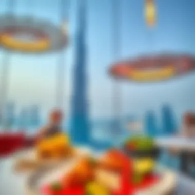 Gourmet Cuisine Against the Majestic Burj Khalifa Gourmet dishes served with a backdrop of Burj Khalifa