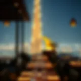 A Stunning Dining Terrace Overlooking Burj Khalifa Dazzling view of Burj Khalifa from a restaurant terrace