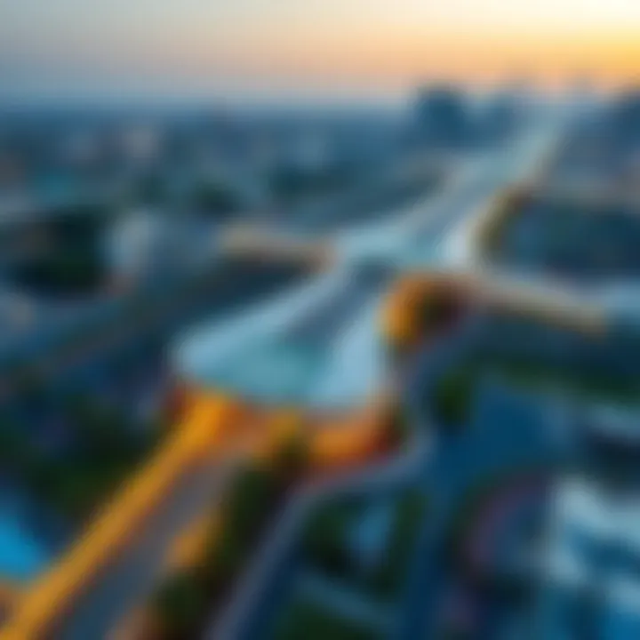 Aerial Perspective of Dubai Festival City Metro Station Aerial view of Dubai Festival City indicating its connectivity and strategic location