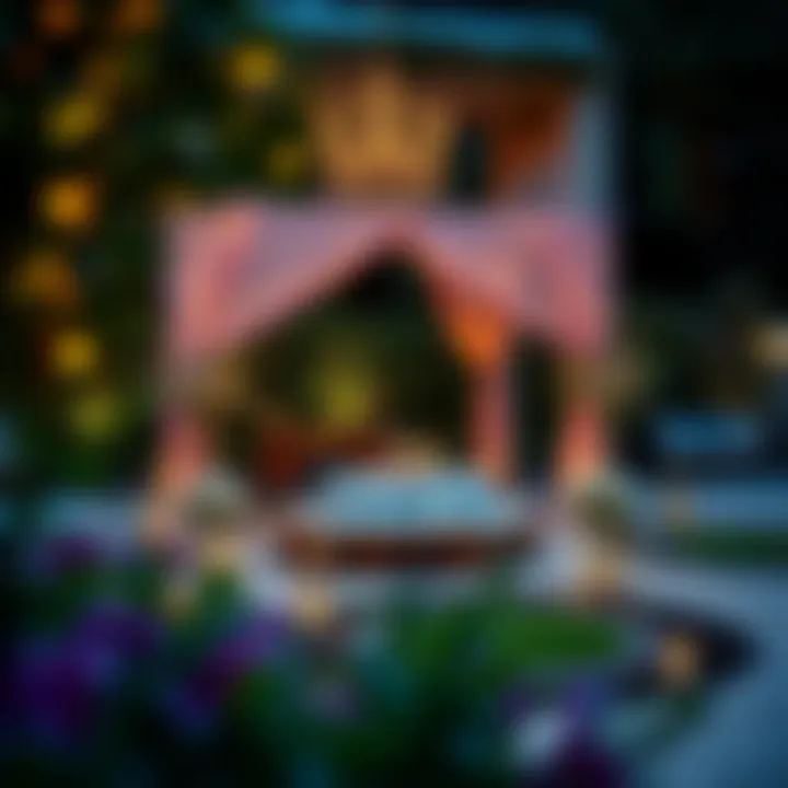 Charming outdoor Eid setup with fairy lights and floral arrangements