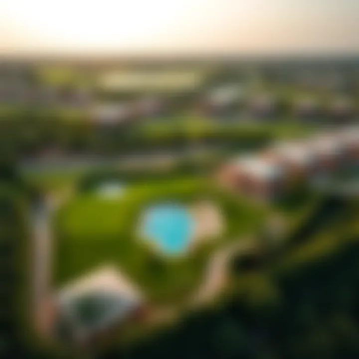 Aerial view of Emaar Golf Villas surrounded by lush greenery and golf course