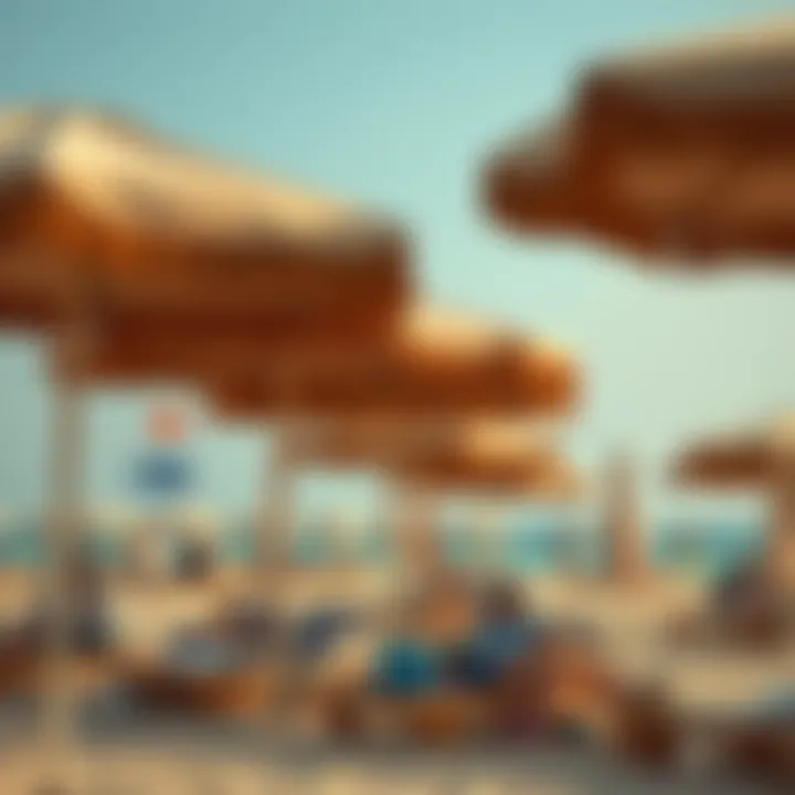 Visitors relaxing under beach umbrellas at Al Mamzar