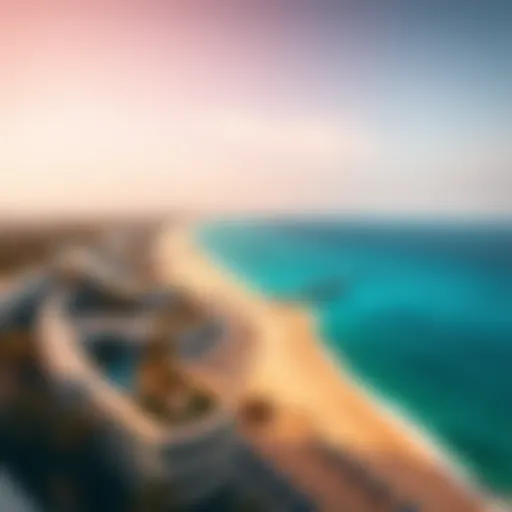 The panoramic view of Al Reem Beach showcasing its golden sands and azure waters