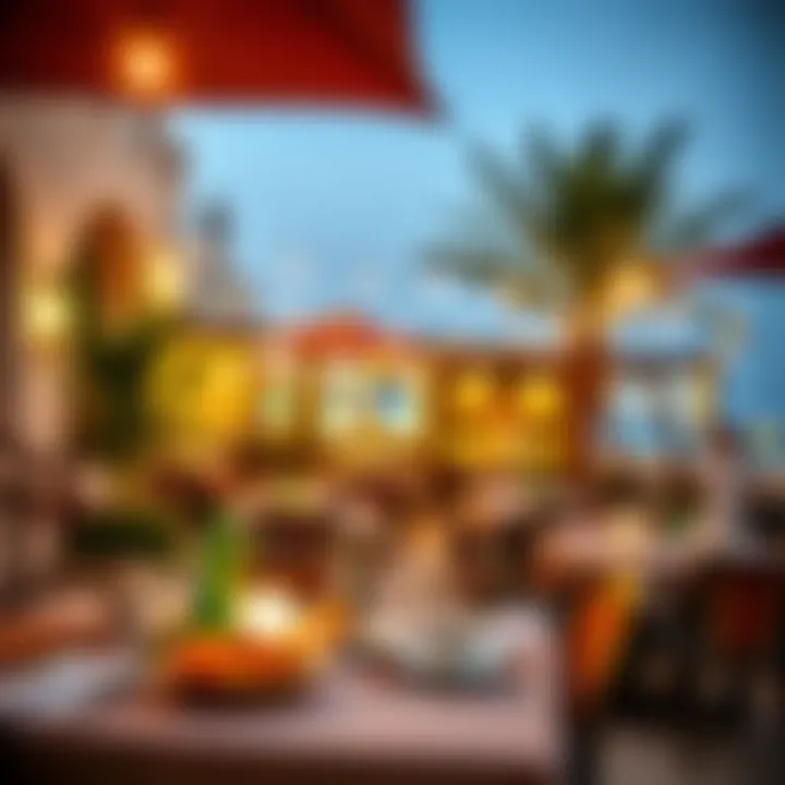 An inviting outdoor dining area featuring traditional Emirati cuisine