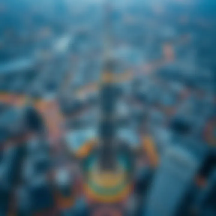 Strategic Urban Placement of DXB Tower An aerial photograph capturing the strategic placement of the DXB Tower within the urban landscape.