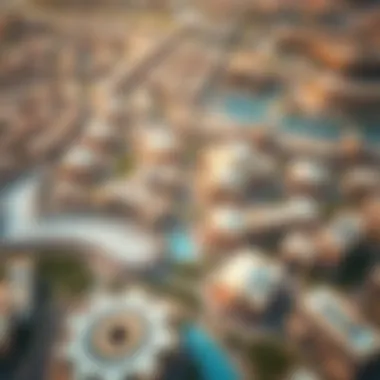 Aerial view of Aya Wafi City showcasing its unique architectural landscape