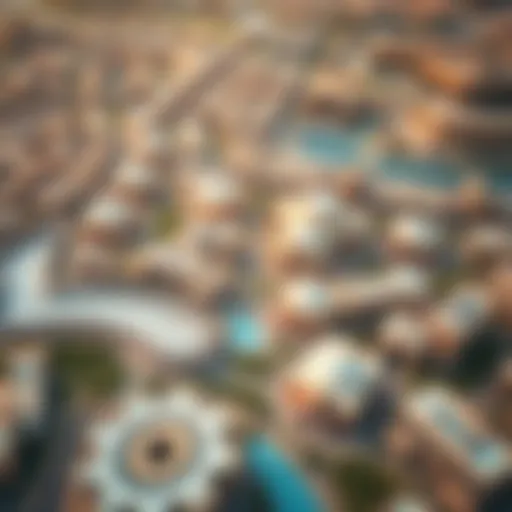 Aerial view of Aya Wafi City showcasing its unique architectural landscape