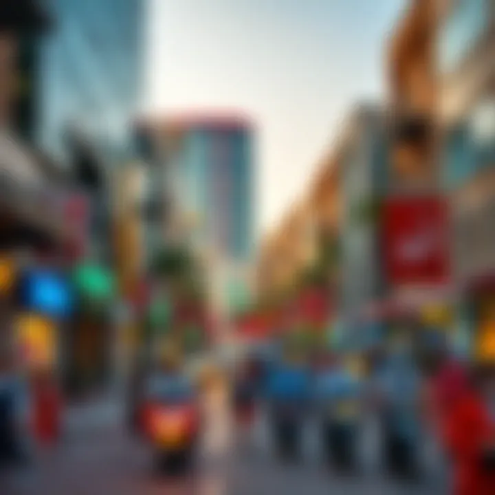 Vibrant urban life scene in Aya Wafi City with bustling streets