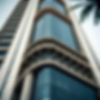 Close-up of the intricate architectural details of Creek Tower's facade