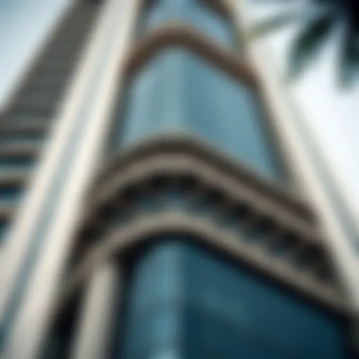 Close-up of the intricate architectural details of Creek Tower's facade