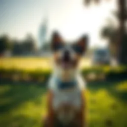 A dog enjoying a sunny day at a park in Dubai