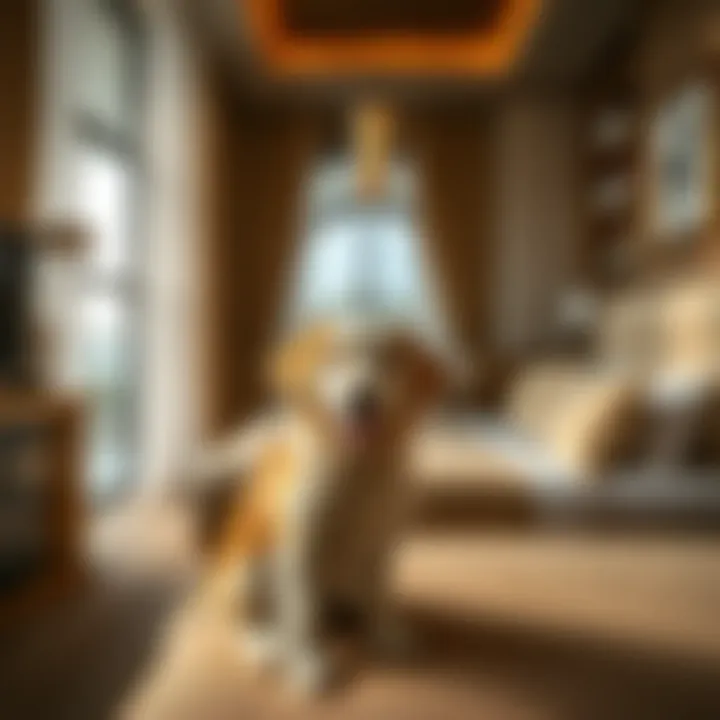 A luxurious dog-friendly hotel room with pet amenities