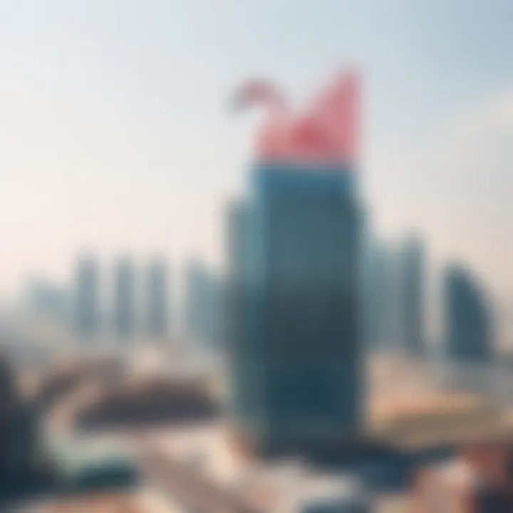 Aerial shot of Dubai skyline featuring Flamingo Building as a landmark