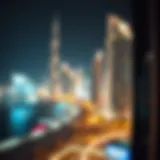 Dubai skyline at night showcasing vibrant lights