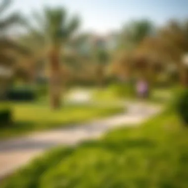 A jogging path winding through the park's greenery