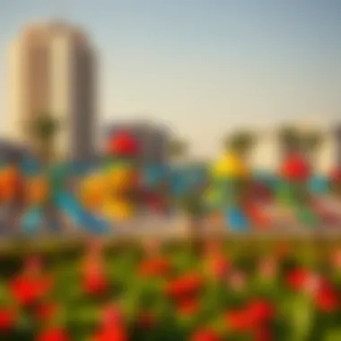 Vibrant Recreational Area in Dubai Colorful recreational area featuring playgrounds and outdoor activities