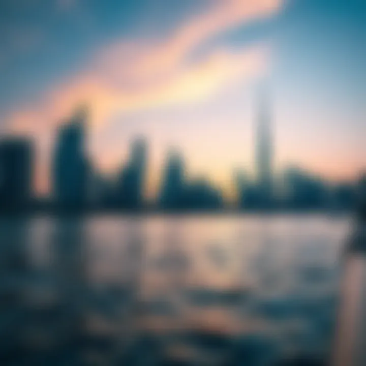 Stunning waterfront view showcasing Dubai's skyline at sunset