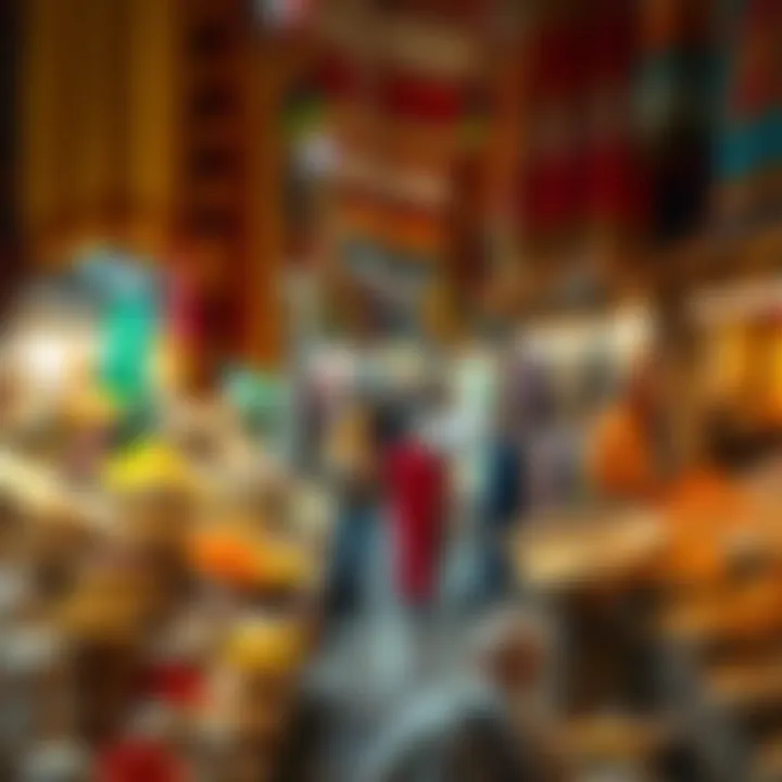 Vibrant market stalls filled with spices and textiles