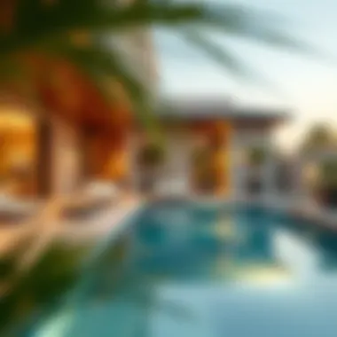 Stylish outdoor pool area of a luxury villa