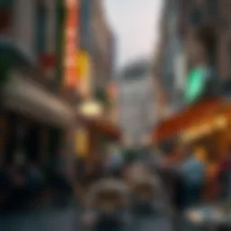 A vibrant Dubai street showcasing various dining options