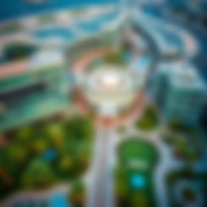 Aerial view of Techno Park showcasing modern architecture and green spaces