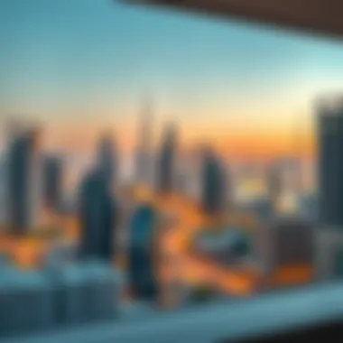Panoramic View of Dubai Skyline Panoramic view of Dubai skyline from a flat