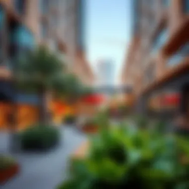 Vibrant community spaces filled with greenery and activities