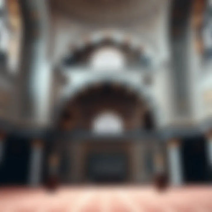 Intricate Calligraphy in Mosque Interior Interior view of a mosque highlighting intricate calligraphy