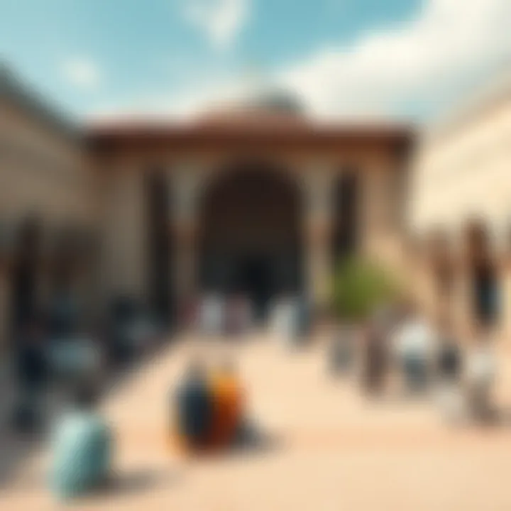 Community Courtyard of a Mosque A vibrant courtyard of a mosque showcasing community gatherings