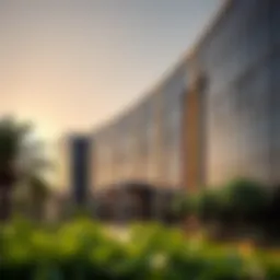 Modern office building in Dubai Silicon Oasis with green spaces