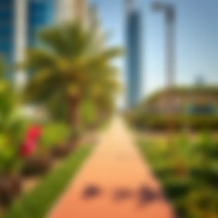 Vibrant walking path lined with greenery and urban art