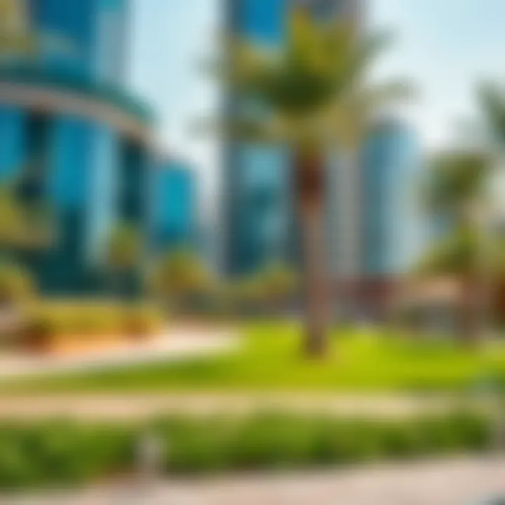 Green Spaces in F34 Dubai Internet City Modern amenities and green spaces in the F34 area promoting work-life balance