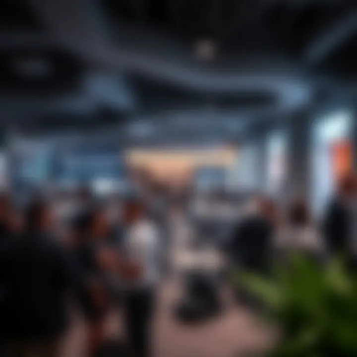 Tech Event at F34 Dubai Internet City A bustling tech event in F34 with participants engaging in discussions