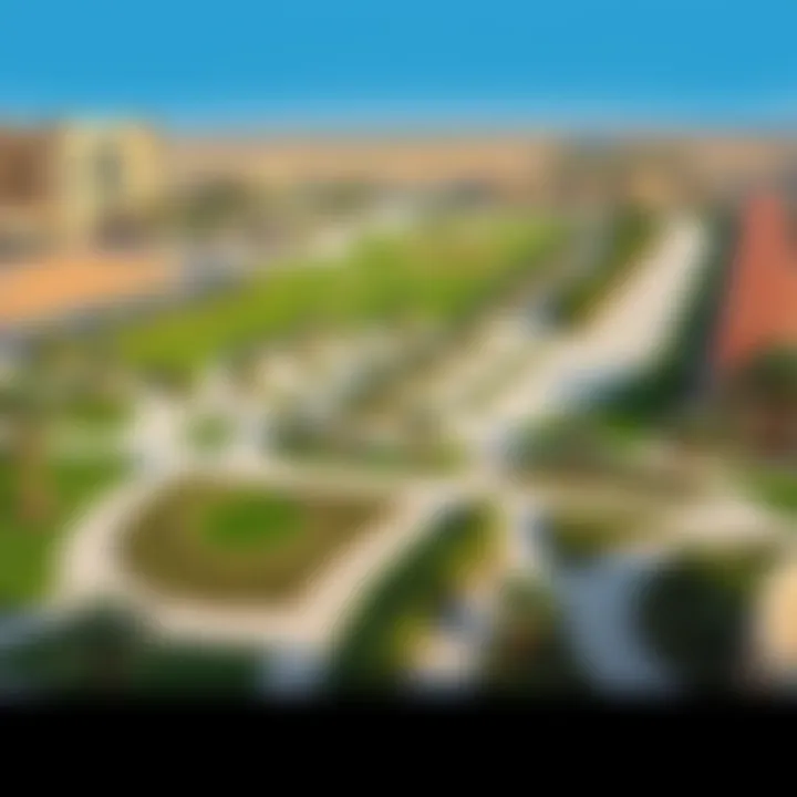 Beautifully Landscaped Grounds of Gardenia Aldar Aerial view highlighting the landscaped gardens and amenities