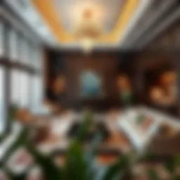 Luxurious living room with traditional Arabian elements and modern decor.