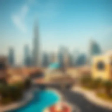 Dubai Skyline and Golden Residency Overview of Dubai skyline with Golden Residency focus