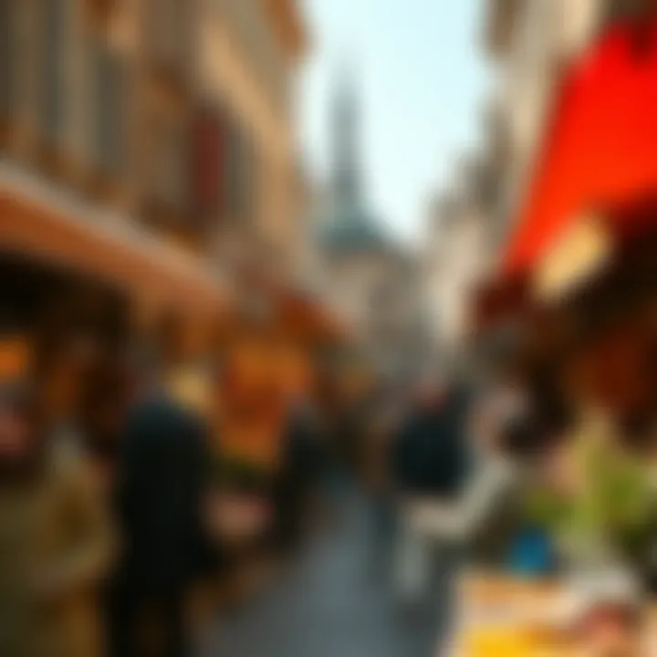 Bustling marketplace in International City France representing commerce and tourism activity