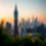 Stunning view of Liwa Heights tower against the Dubai skyline